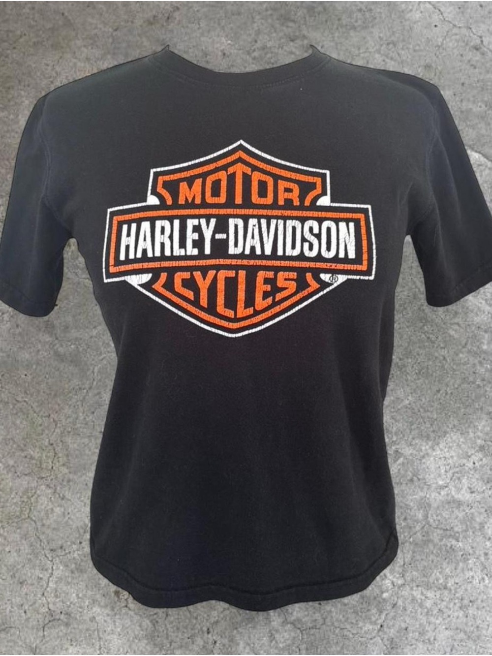Harley-Davidson Black Tee with Orange and White Shield Logo
